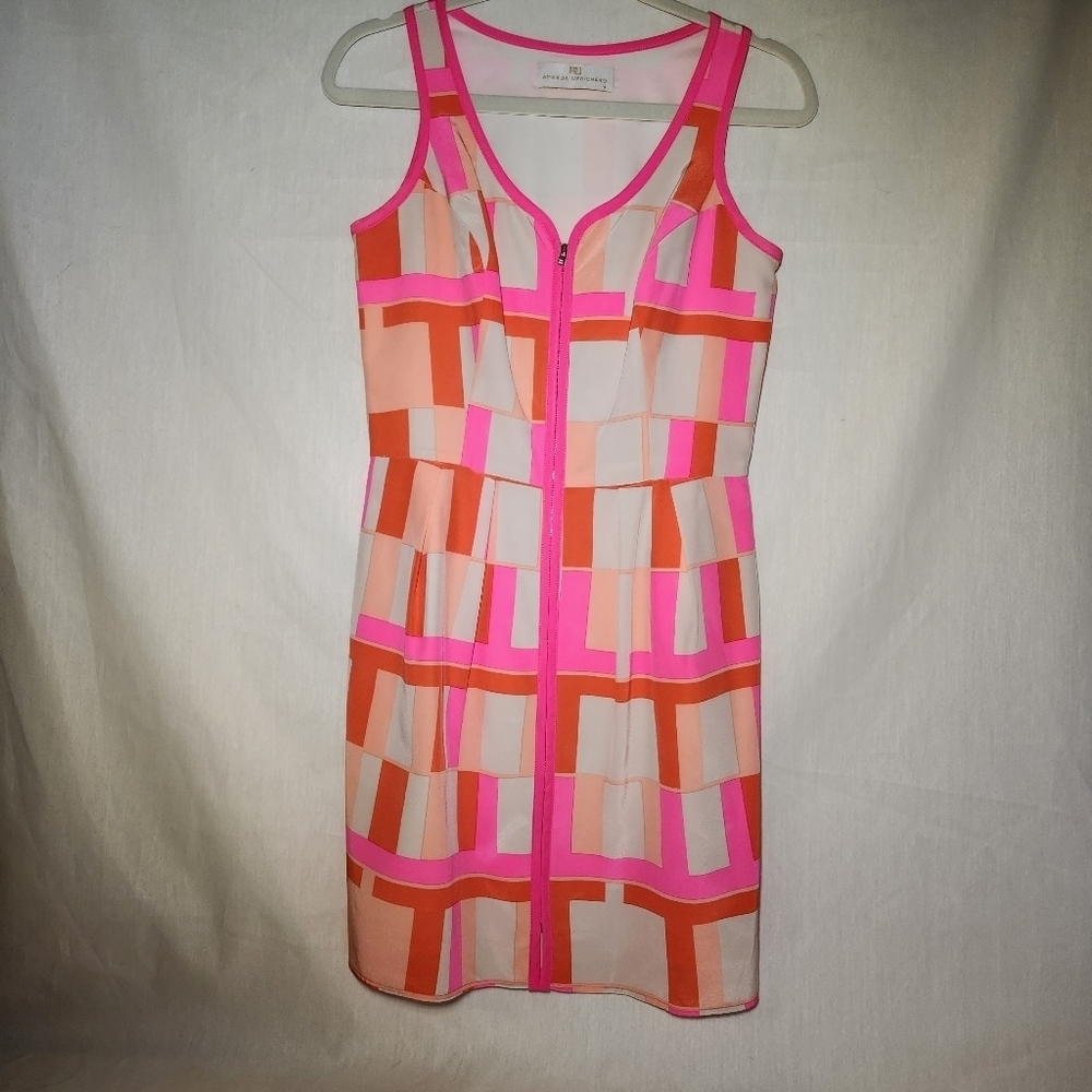 Amanda Uprichard 100% Silk Geometric Dress Medium Pink & Cream - Picture 6 of 8